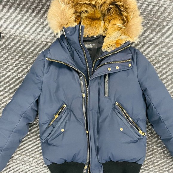 Mackage Dixon Fur Trim Down Parka Jacket - Navy (used) - Picture 2 of 4